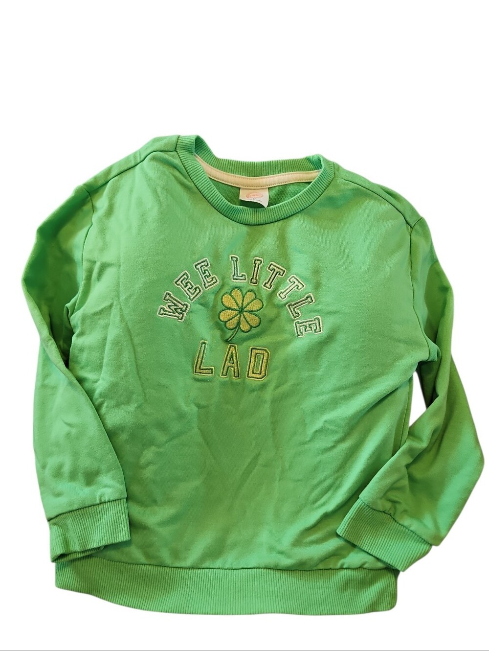 Kids Green "Wee Little Lad" Sweatshirt Boys Size 4 5 St. Patrick Day Four Leaf